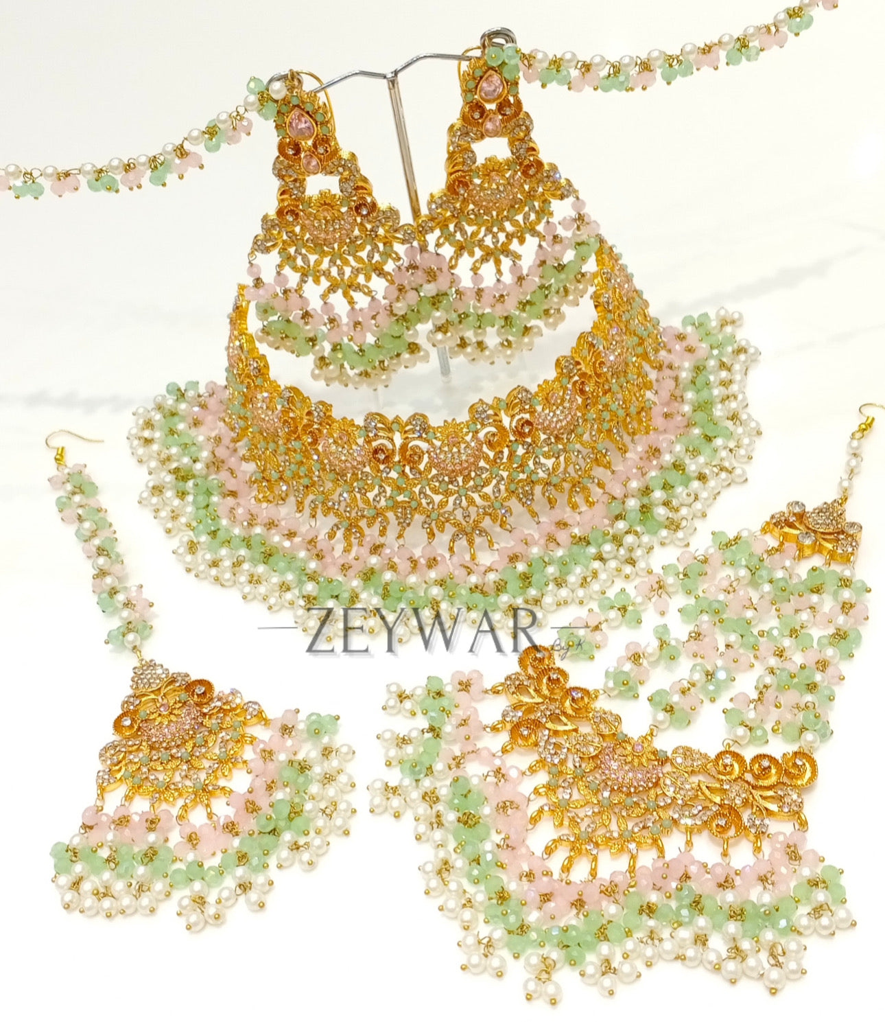 NISHA | Bridal Choker with Earrings, Tikka & Jhoomar