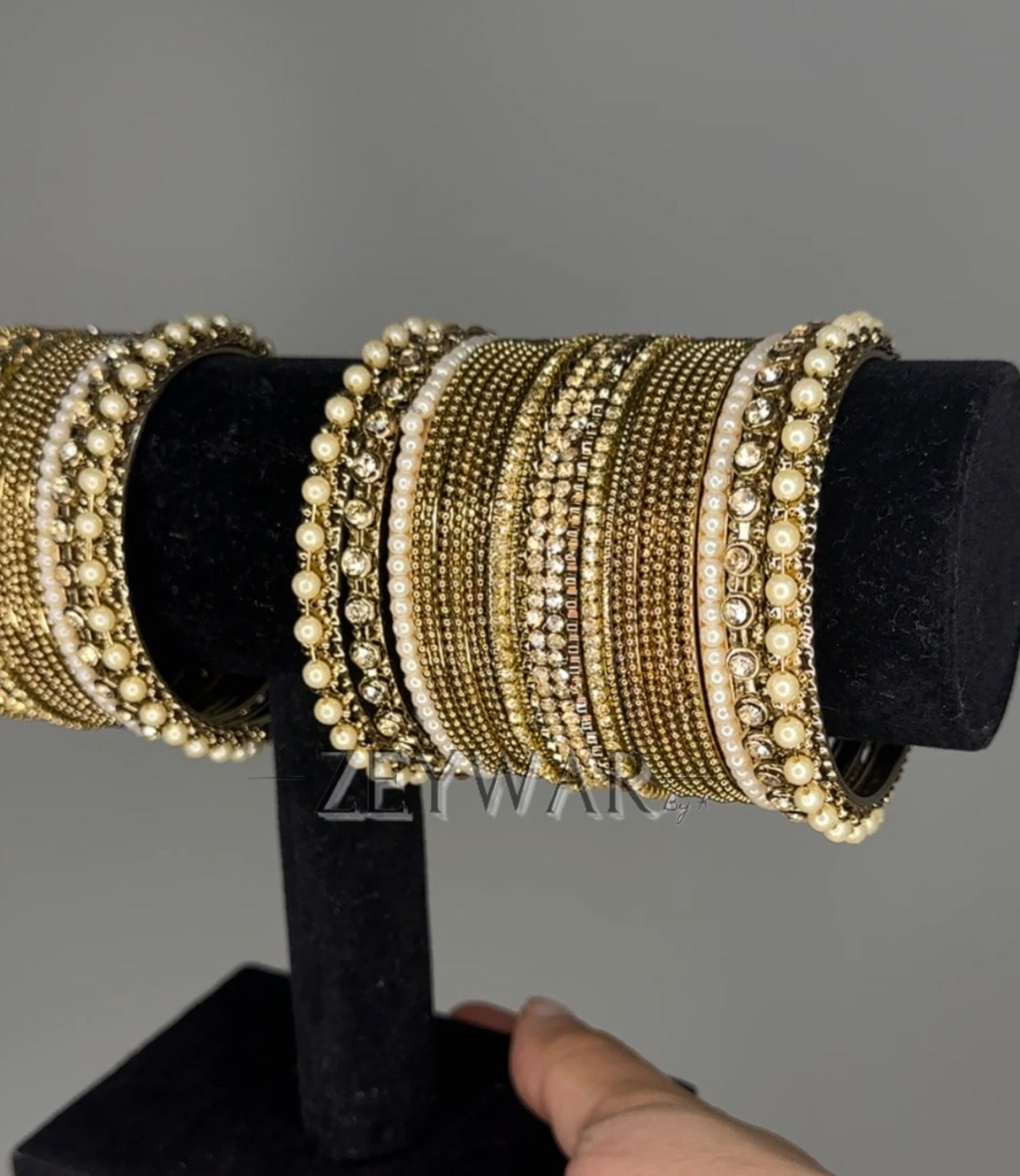 ANUSHEY | Gold Pearl & Polki Bridal Bangles