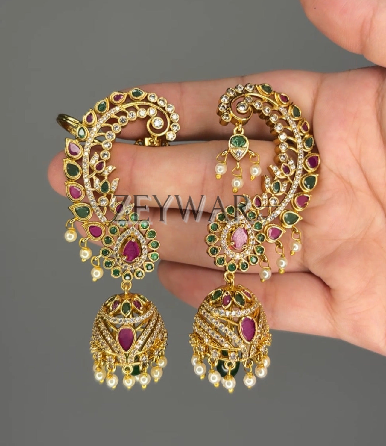 MONIA | Gold Plated Jhumkis with Ear Cuffs