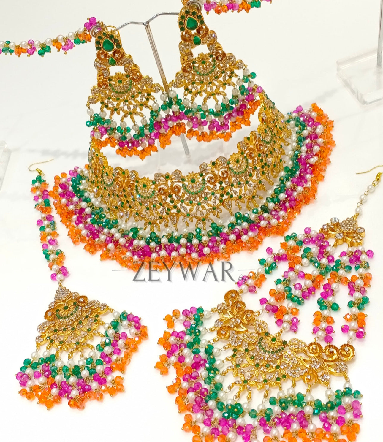 NISHA | Bridal Choker with Earrings, Tikka & Jhoomar