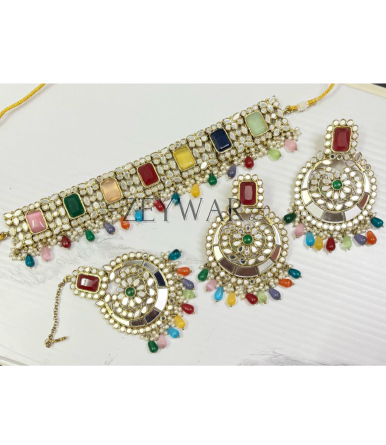 NASHUA | Mirror Choker with Earrings & Tikka