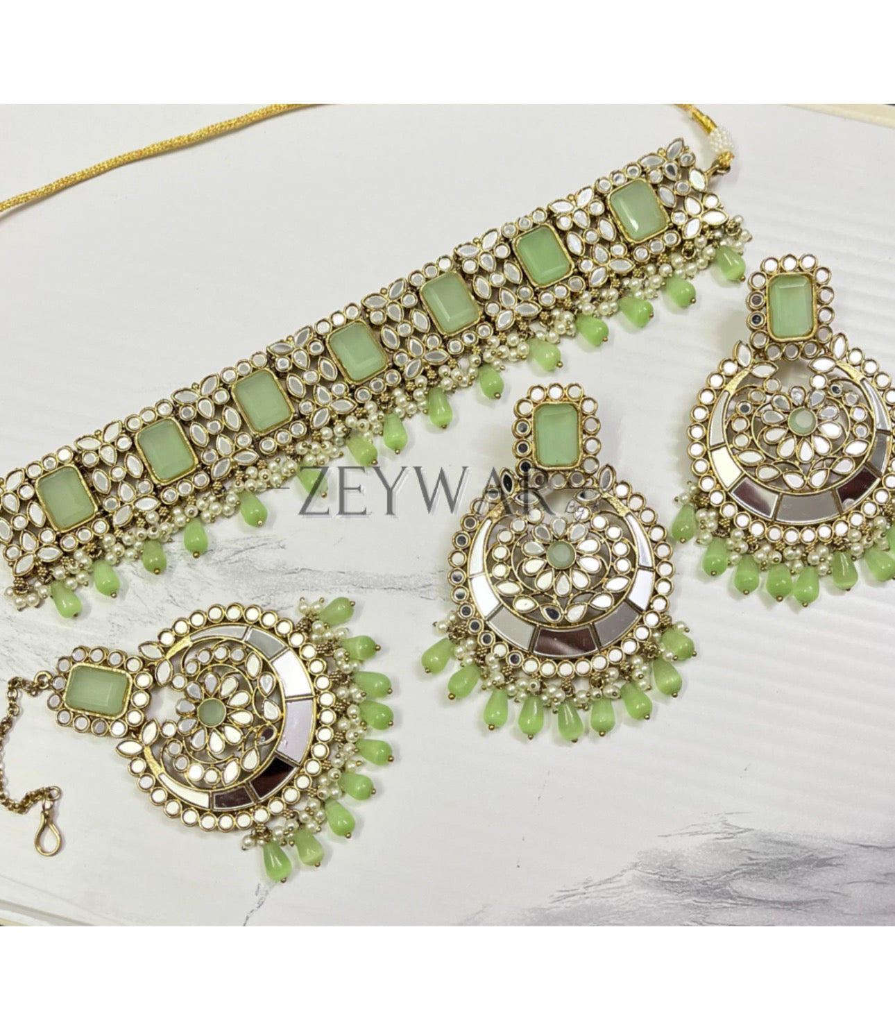 NASHUA | Mirror Choker with Earrings & Tikka