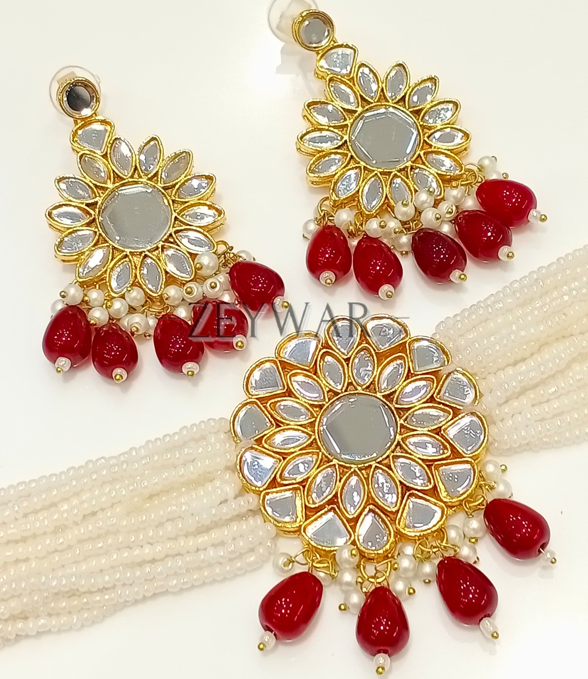 NAFEESA | Mirror Choker with Earrings