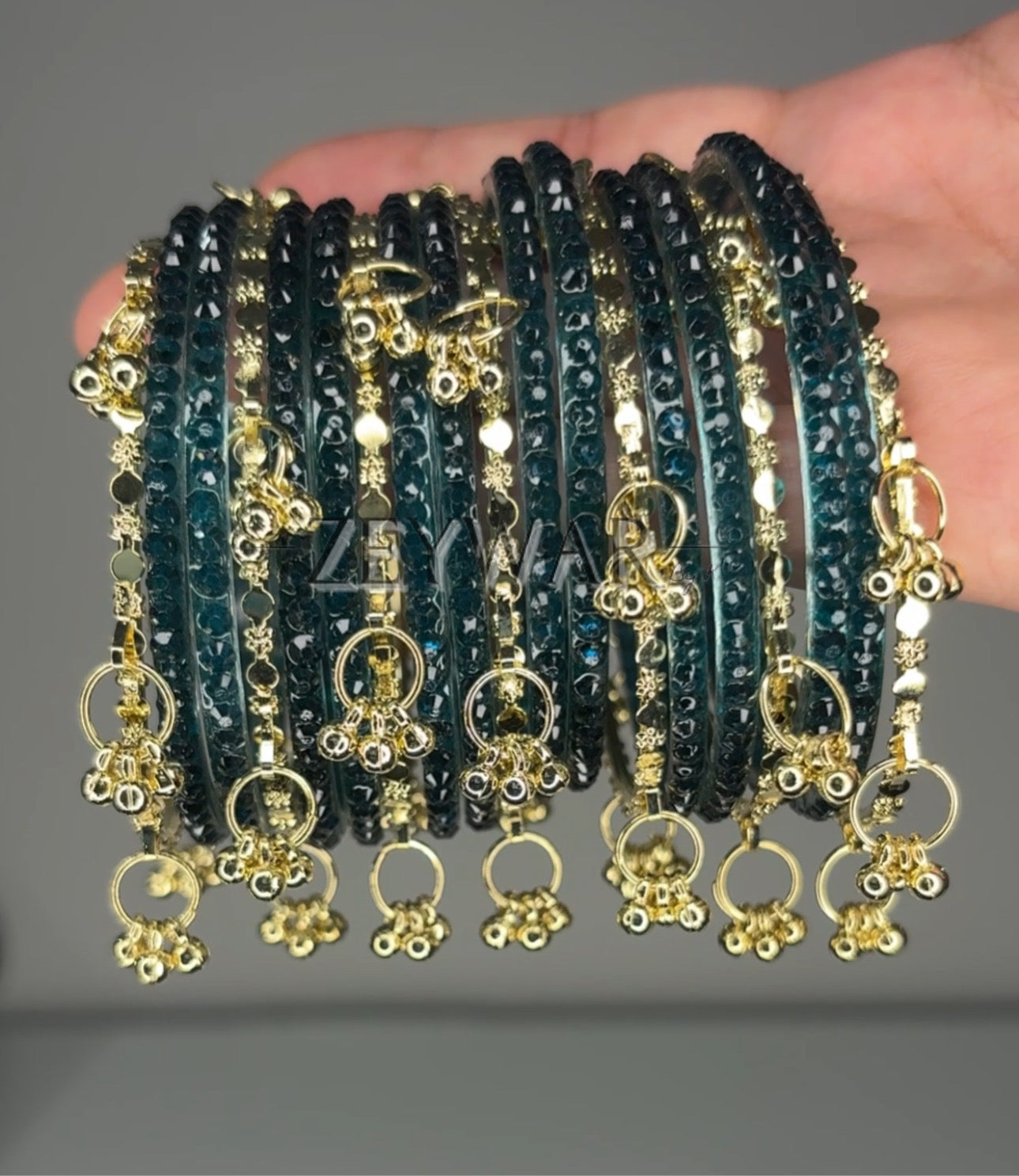 SEERAT | Navy Blue | Glass & Kashmiri Bangles