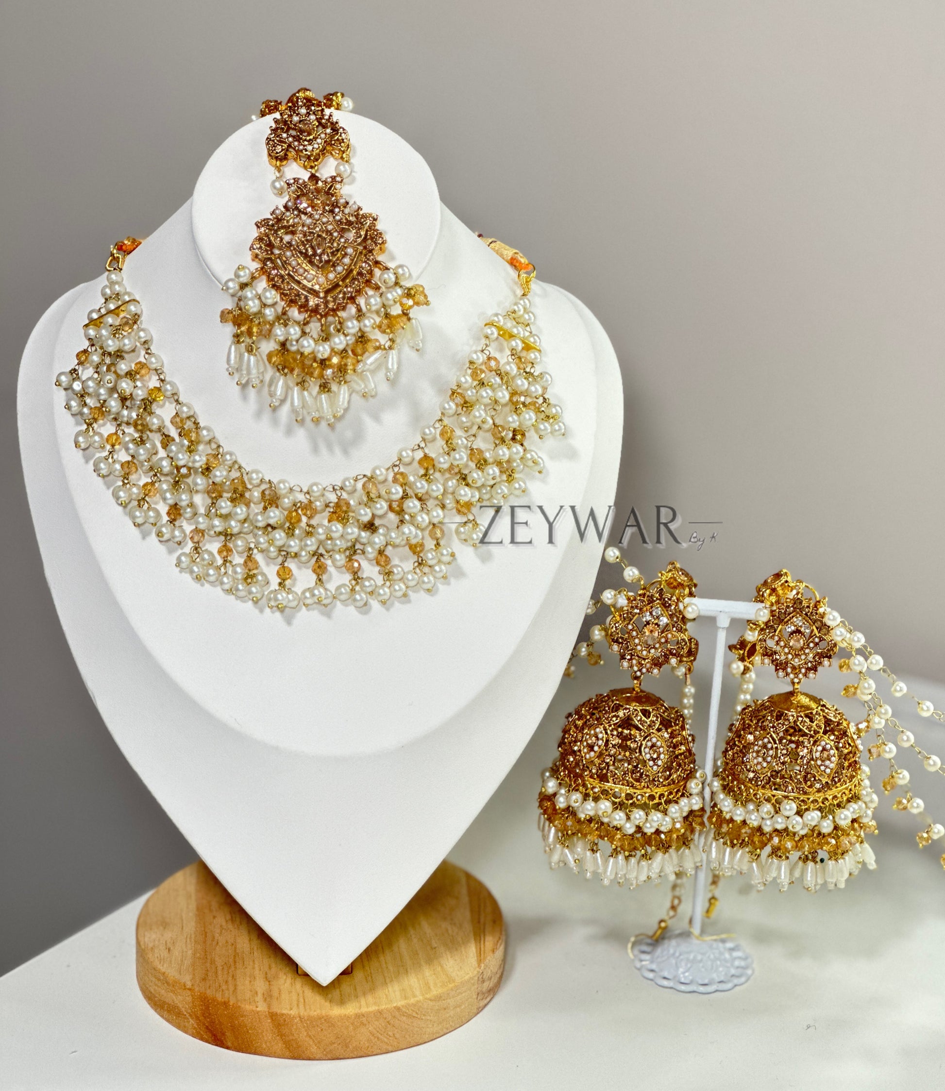 IFZAH | Beaded Necklace with Oversized Jhumki's & Tikka