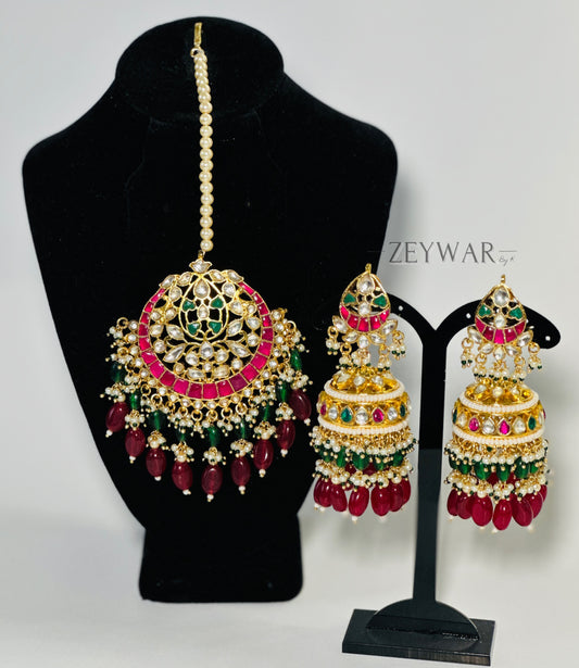 ANEELA | Pachi Kundan Earrings & with  Oversized Tikka, Gold-Plated