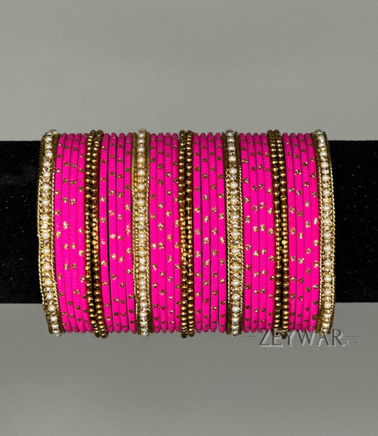 BANGLES | Hot Pink | Glass Bangles with Gold Specks