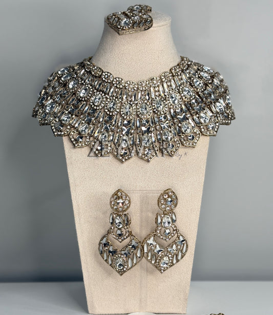 HANIA | Antique Polish AD & Kundan Wide Neck Bridal Set