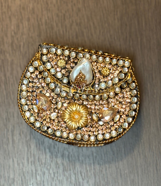 SHEHLA | Mini Embellished Kundan & Metal Clutch
