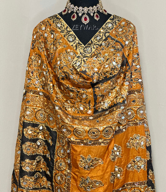 PAKISTANI DUPATTA | Black, Orange | Handmade