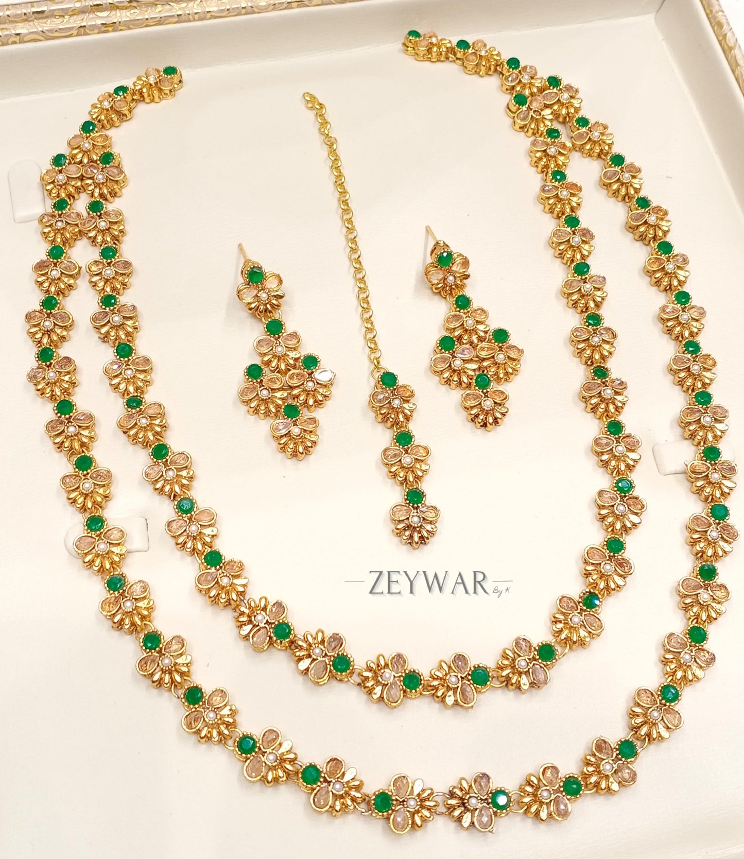 SONI | Gold-Plated Multi Layer Necklace with Earrings & Tikka