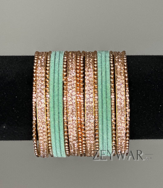 BANGLES | Mint Green | Velvet Bangles with Zircon Dividers