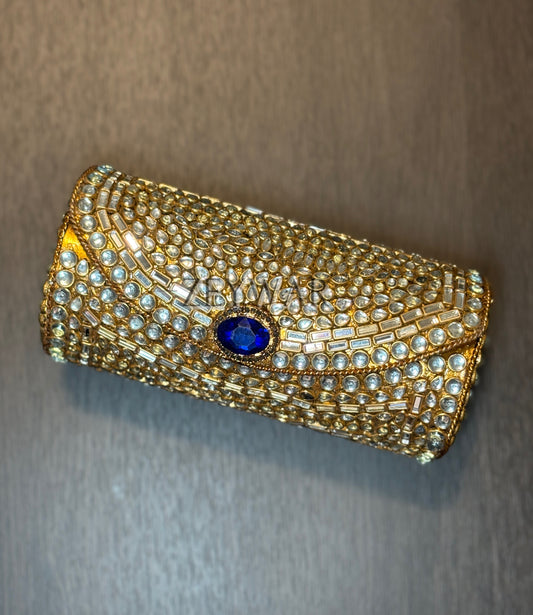 ZAREEN | Medium Cylinder Shaped Metal & Kundan Clutch