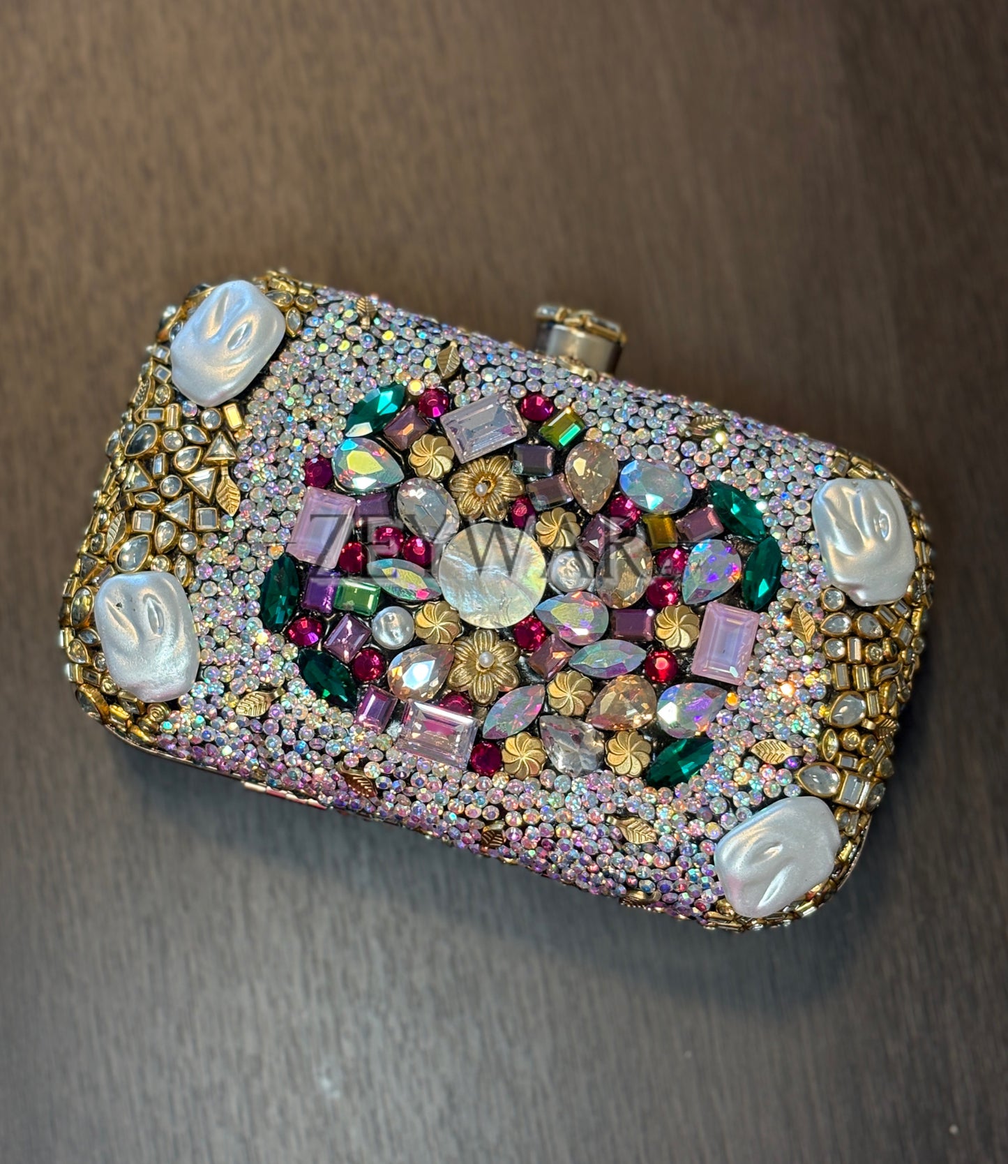 LEINA | Large Embellished Kundan & Metal Clutch