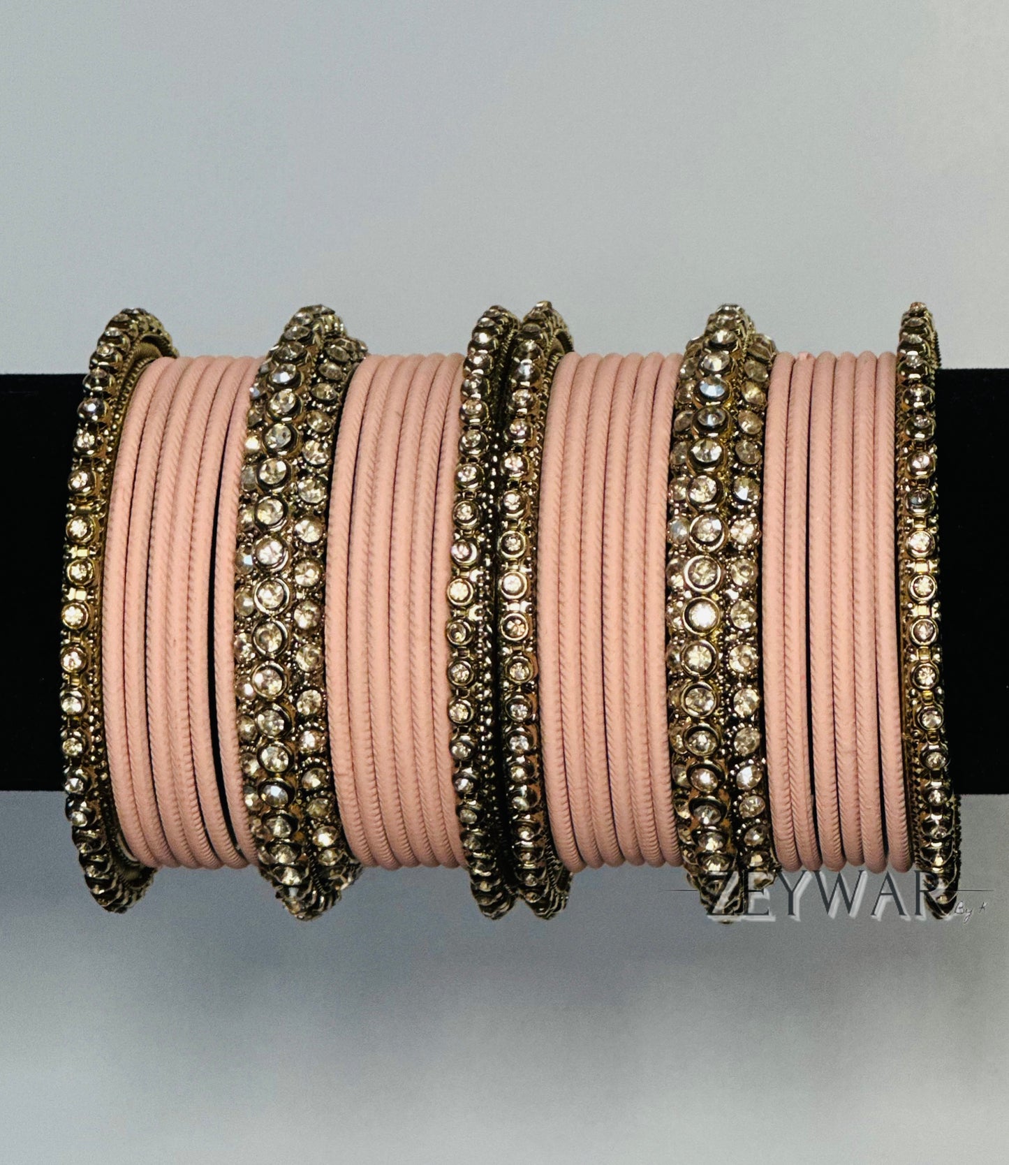 BANGLES | Peach | Glass Bangles with Polki Karey