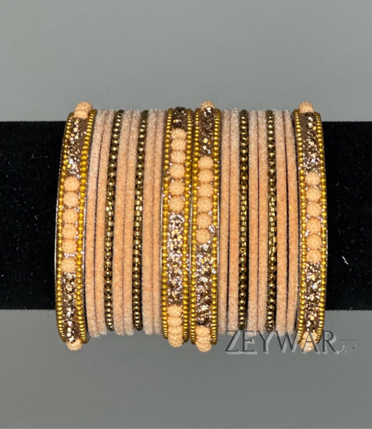 BANGLES | Peach | Velvet Bangle with Zircon Dividers