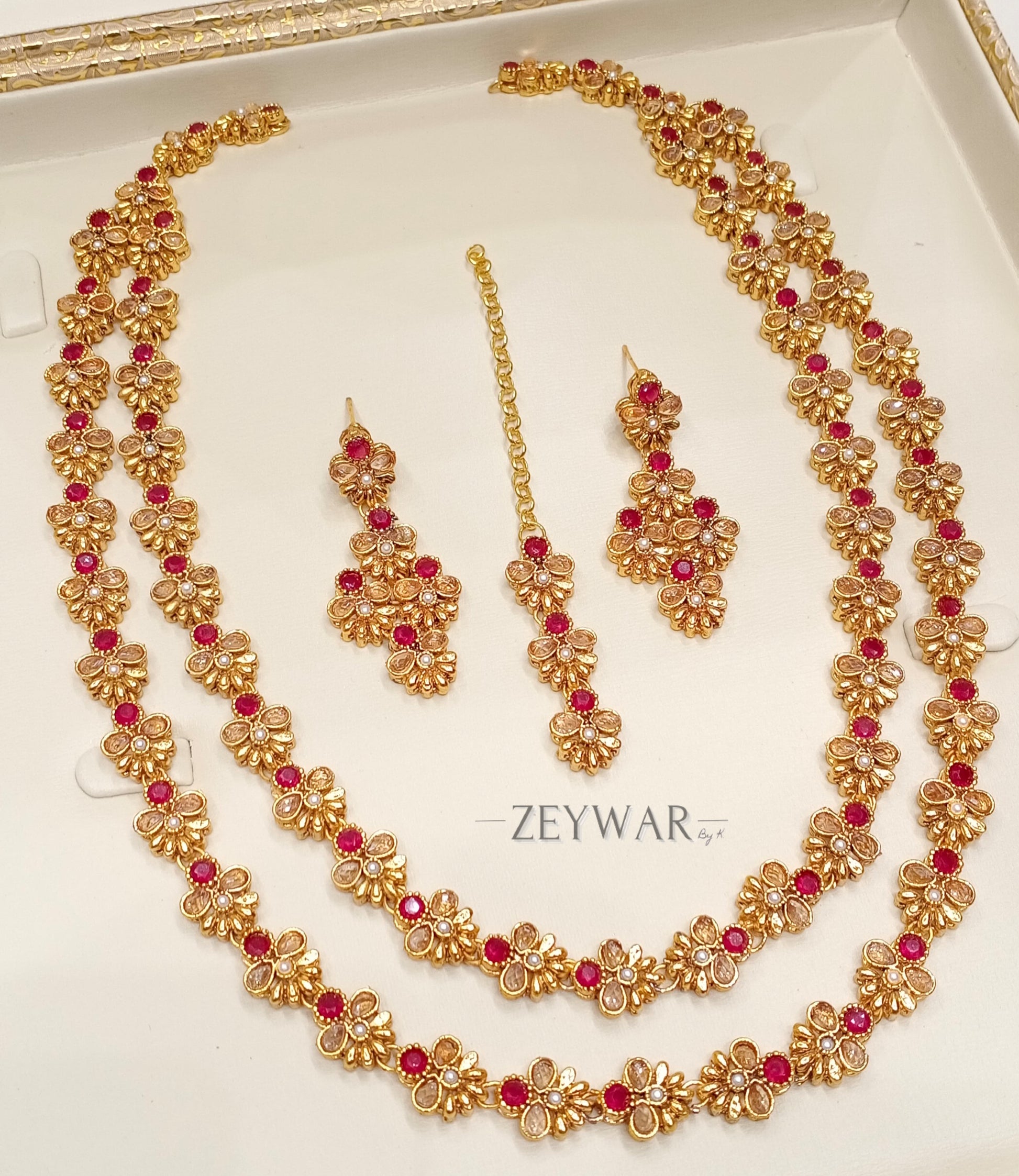 SONI | Gold-Plated Multi Layer Necklace with Earrings & Tikka