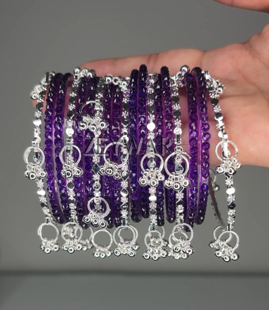 SEERAT | Purple | Glass & Kashmiri Bangles