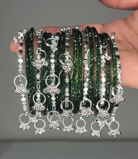 SEERAT | Emerald Green | Glass & Kashmiri Bangles