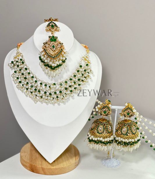 IFZAH | Beaded Necklace with Oversized Jhumki's & Tikka