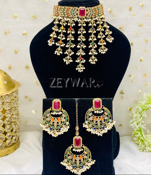 HINA | Polki Statement Necklace with Earrings & Tikka