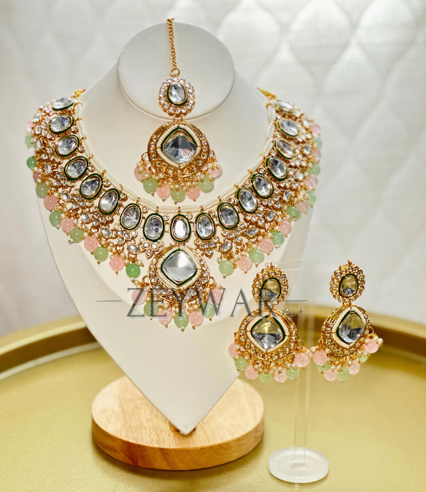 QURAT | Uncut Polki Style Set with Earrings & Tikka