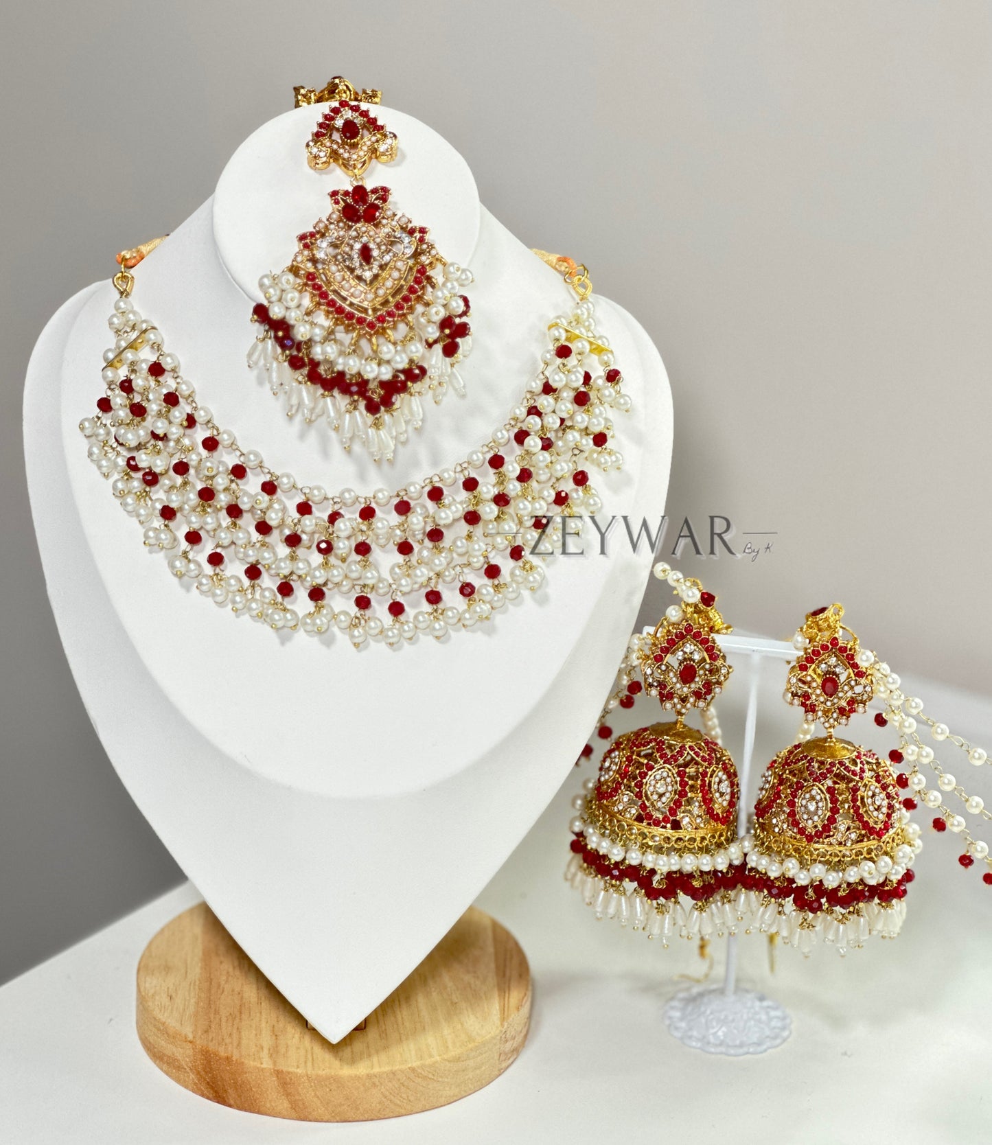 IFZAH | Beaded Necklace with Oversized Jhumki's & Tikka