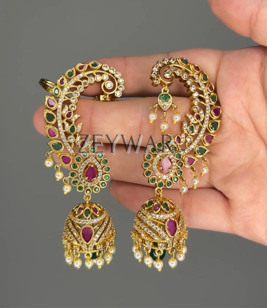 MONIA | Gold Plated Jhumkis with Ear Cuffs