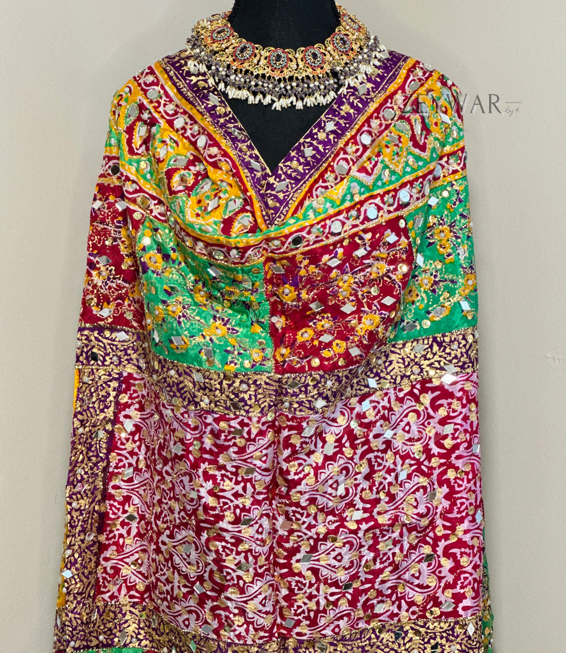 PAKISTANI DUPATTA | Green, Red, Purple | Handmade