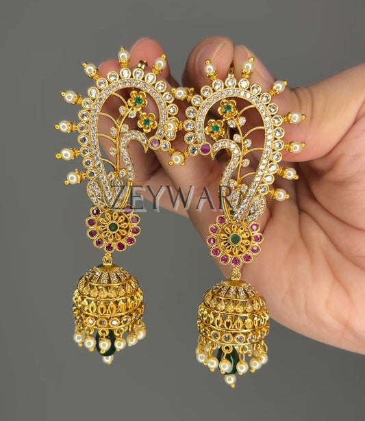JAVERIA | Gold Plated Jhumkis with Ear Cuffs