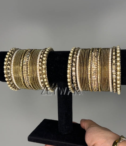 ANUSHEY | Gold Pearl & Polki Bridal Bangles