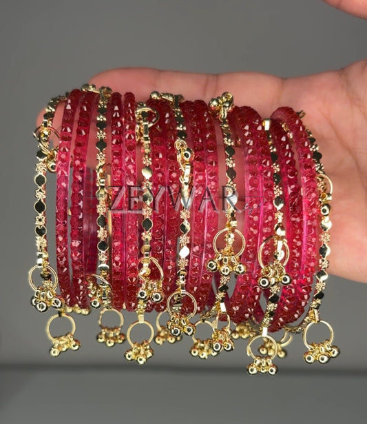 SEERAT | Pink | Glass & Kashmiri Bangles