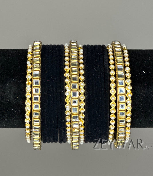 BANGLES | Black | Velvet Bangle with Kundan Dividers