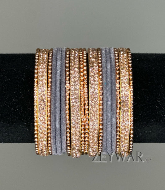 BANGLES | Light Gray | Velvet Bangle with Zircon Dividers