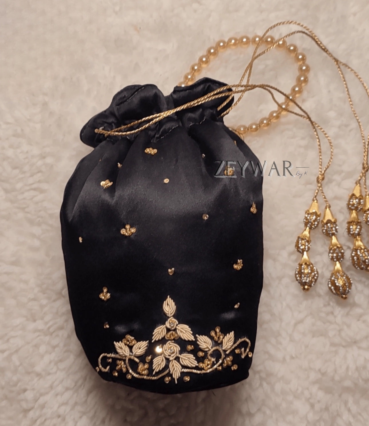 SAFA | Satin Potli Bag with Gold Hand Work