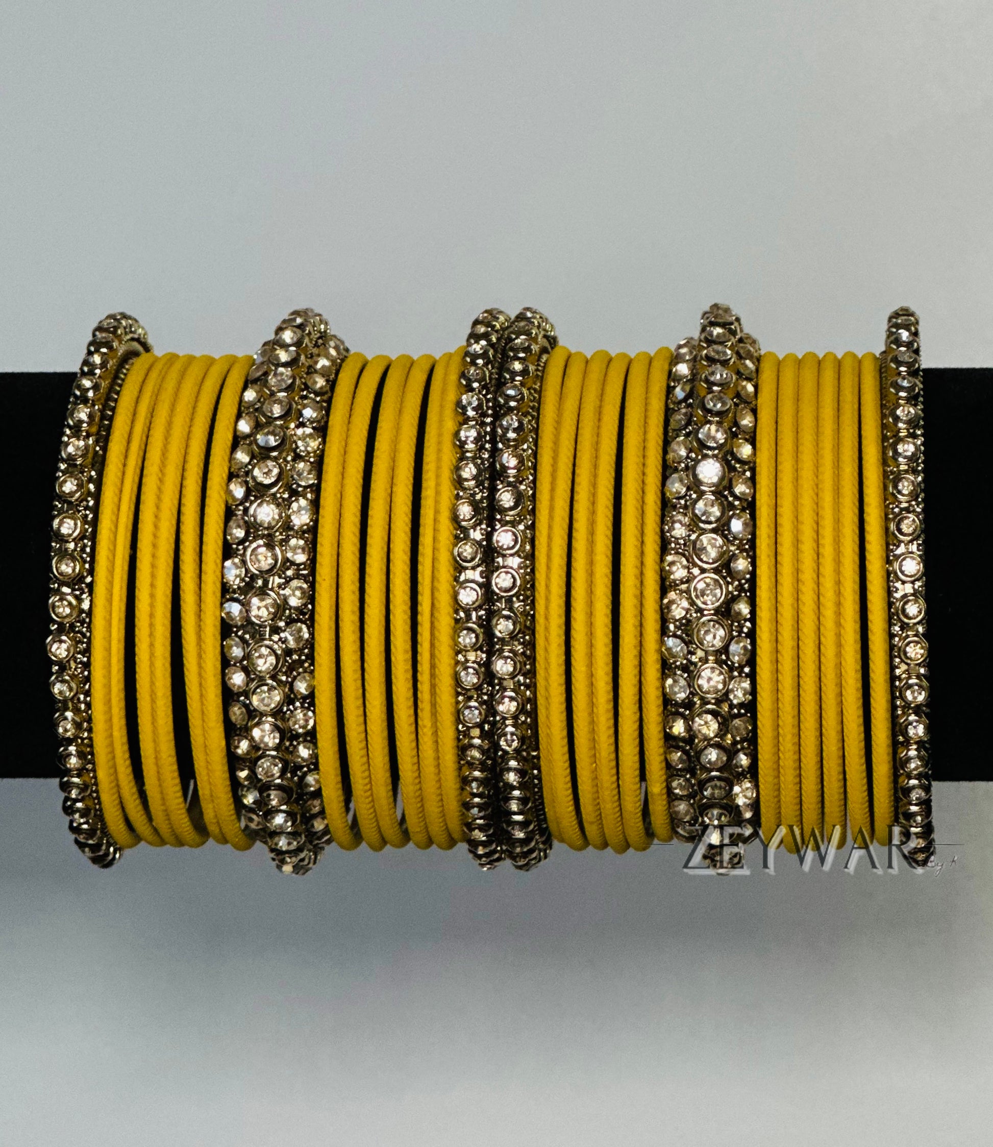 BANGLES | Mustard | Glass Bangles with Polki Karey