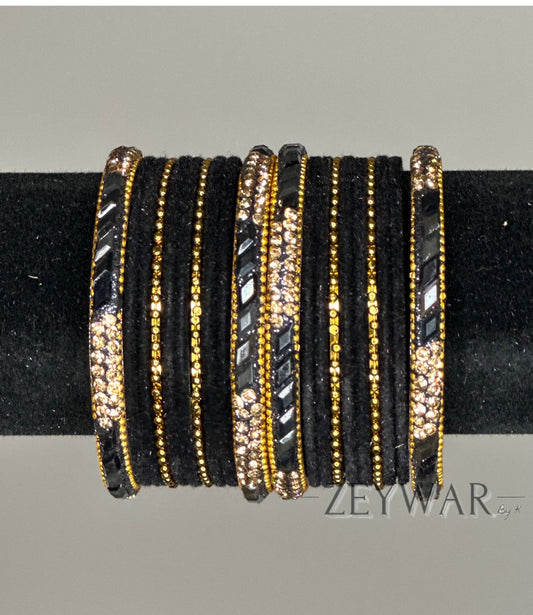 BANGLES | Black | Velvet Bangle with Zircon Dividers