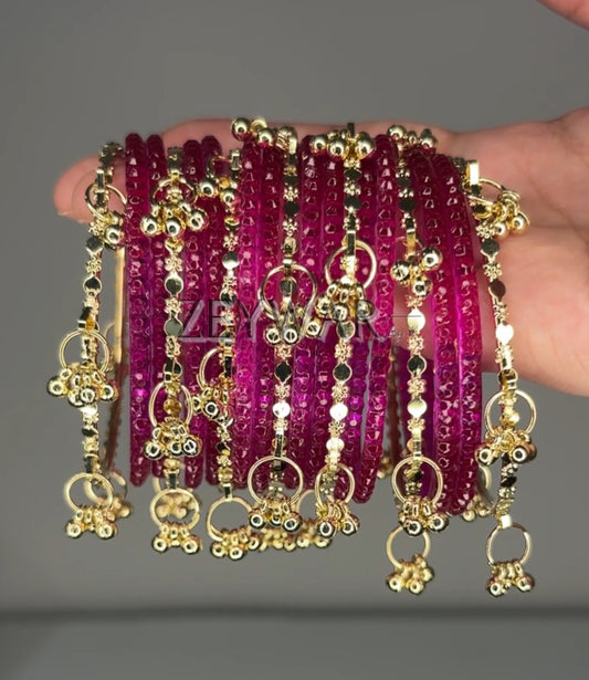SEERAT | Hot Pink | Glass & Kashmiri Bangles