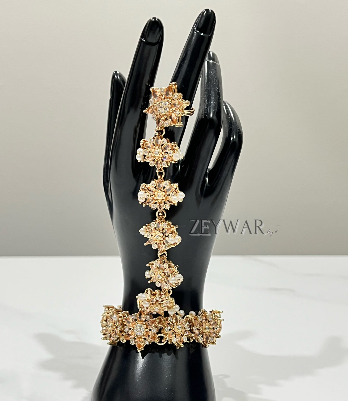 KANWAL | Polki & Pearl Hand Chain with Ring