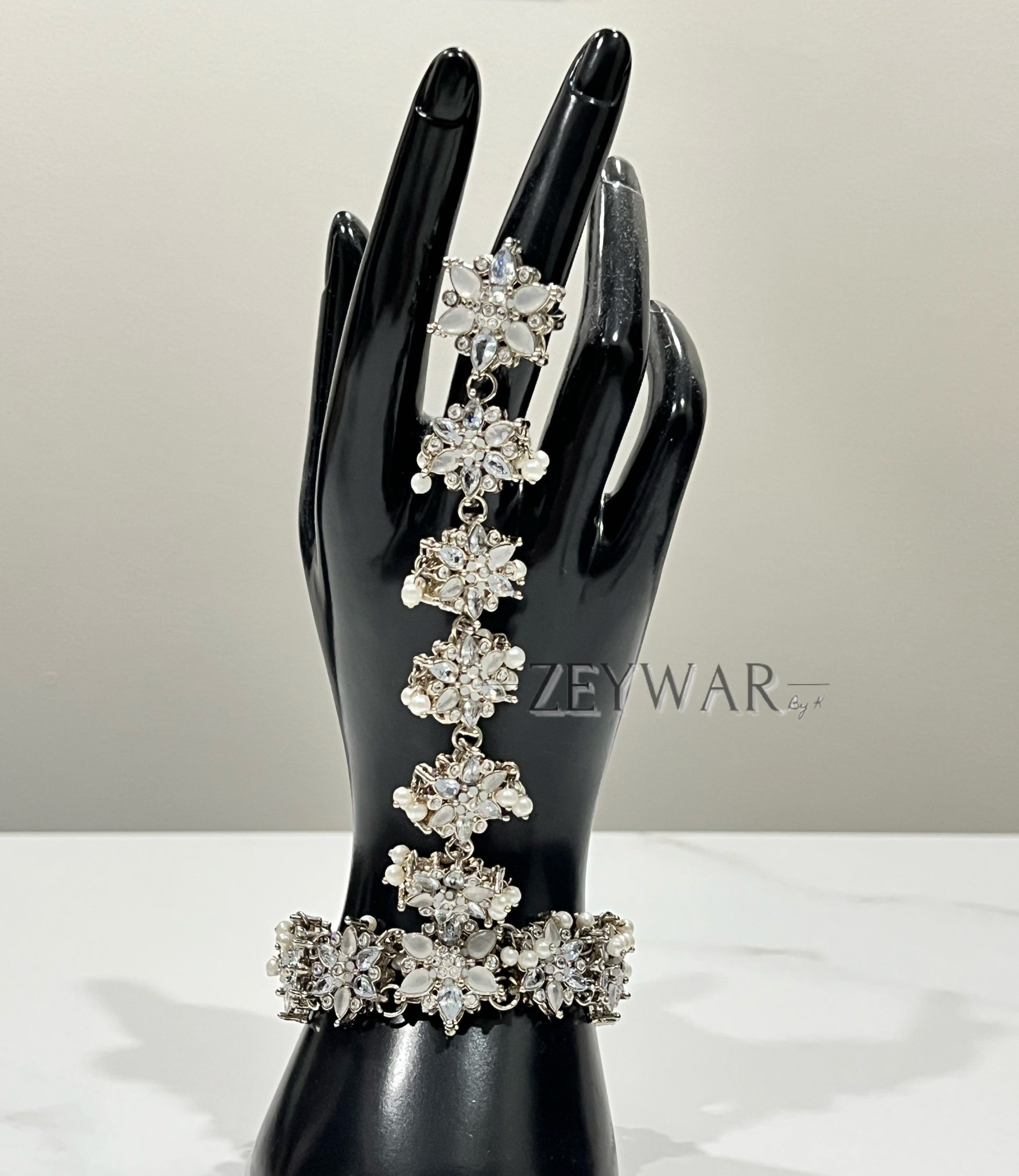 KANWAL | Polki & Pearl Hand Chain with Ring