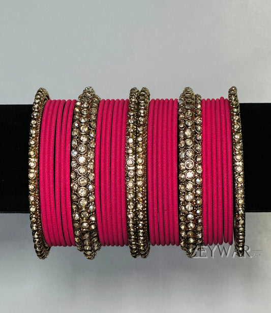 BANGLES | Coral Pink | Glass Bangles with Polki Karey