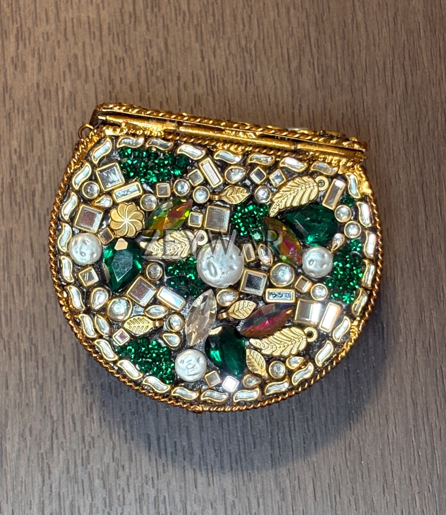 SARAH | Mini Embellished Kundan & Metal Clutch