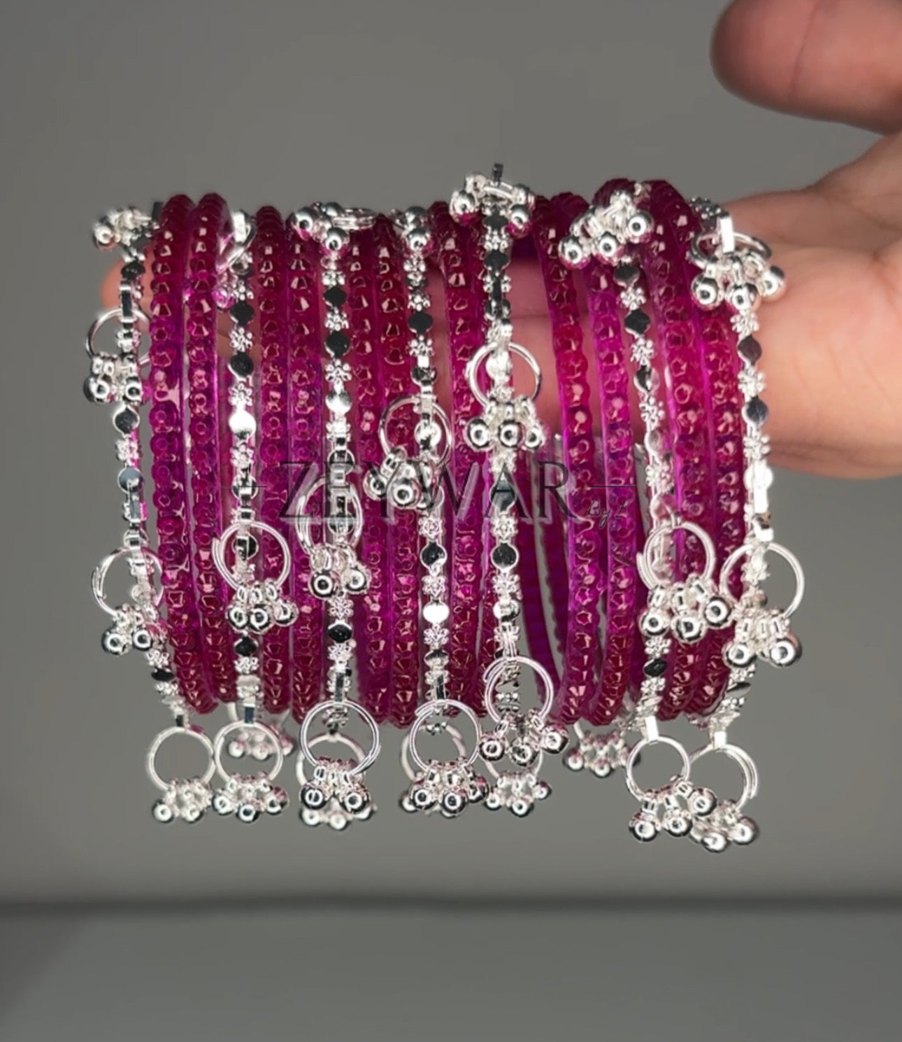 SEERAT | Hot Pink | Glass & Kashmiri Bangles