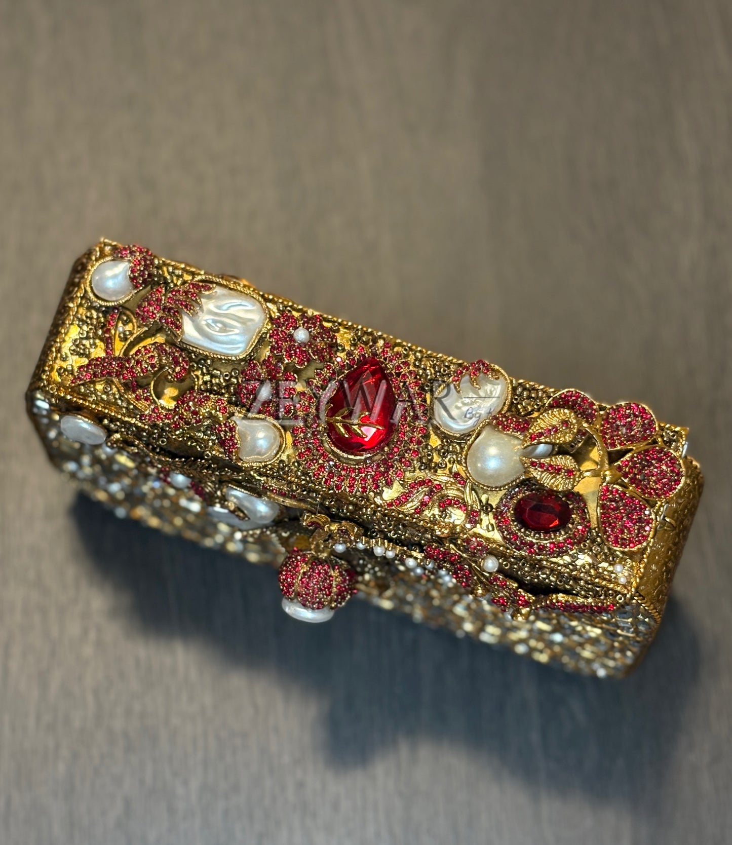 NAMAH | Large Embellished Kundan & Metal Clutch