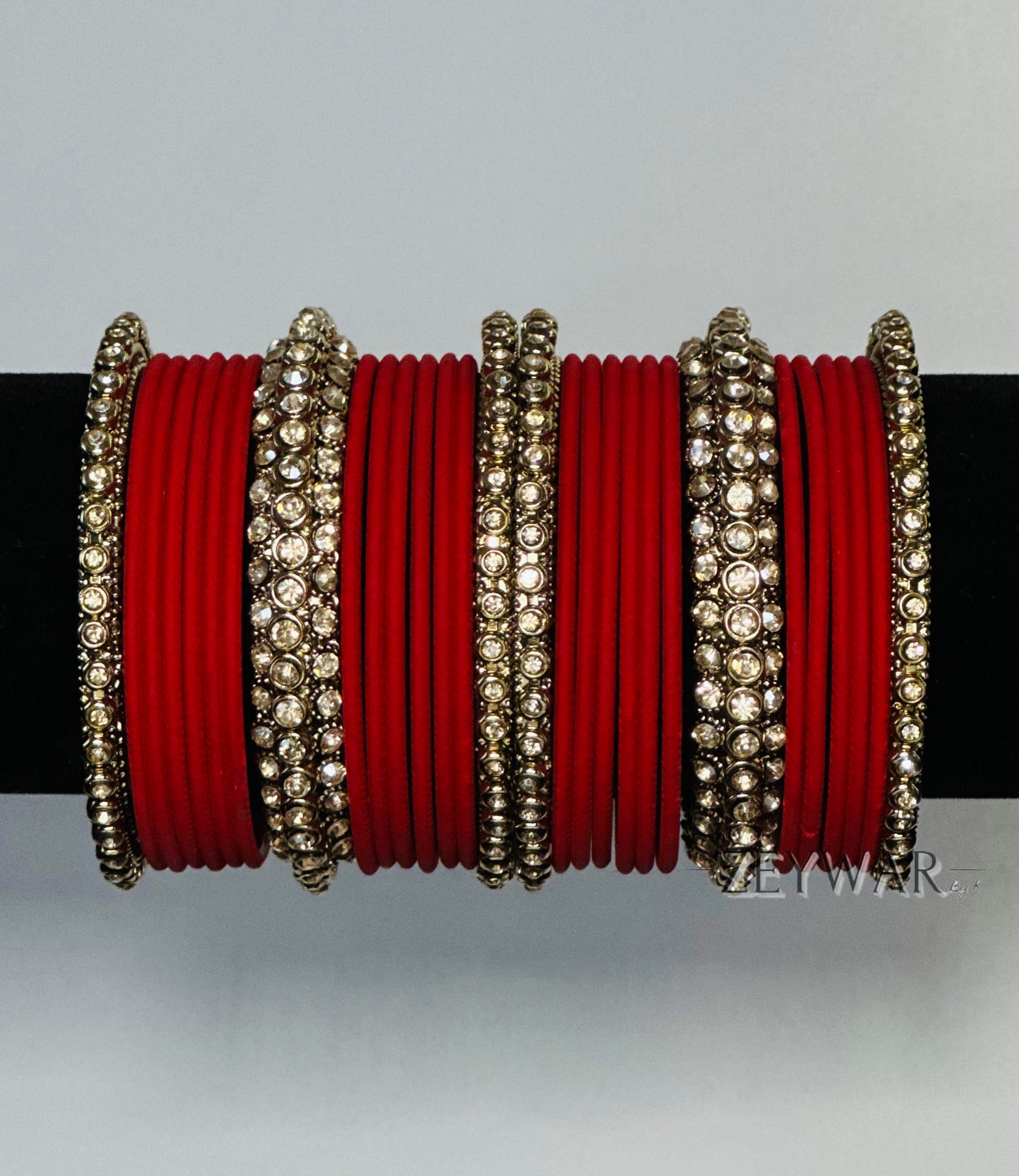 BANGLES | Red | Glass Bangles with Polki Karey