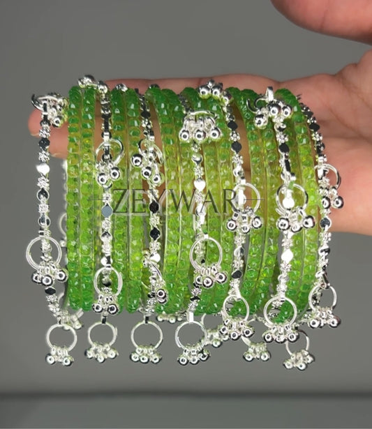 SEERAT | Neon Green | Glass & Kashmiri Bangles