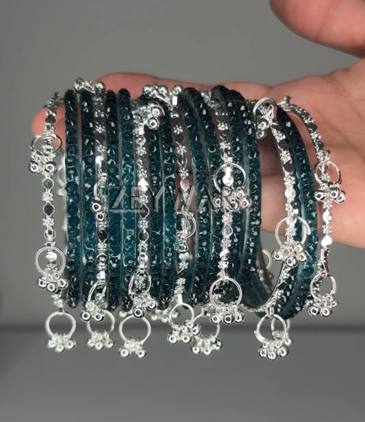 SEERAT | Navy Blue | Glass & Kashmiri Bangles
