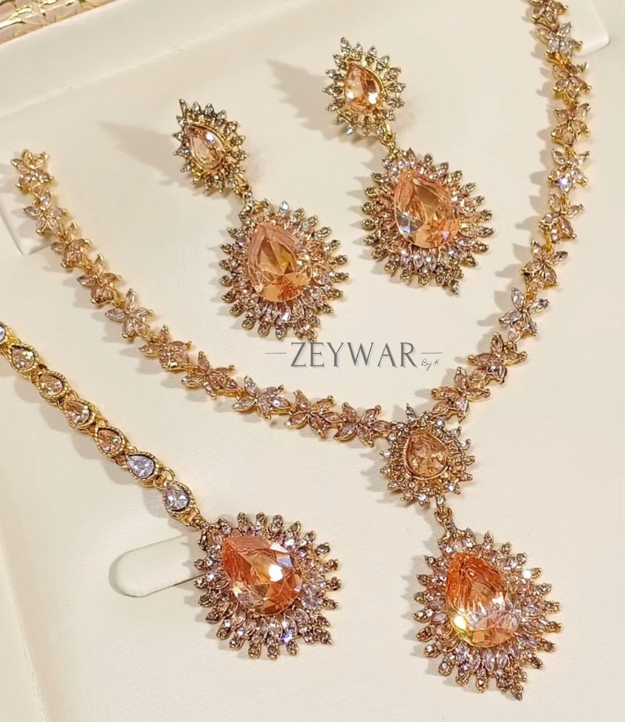 SADAF | Gold AD Chain with Earrings & Tikka