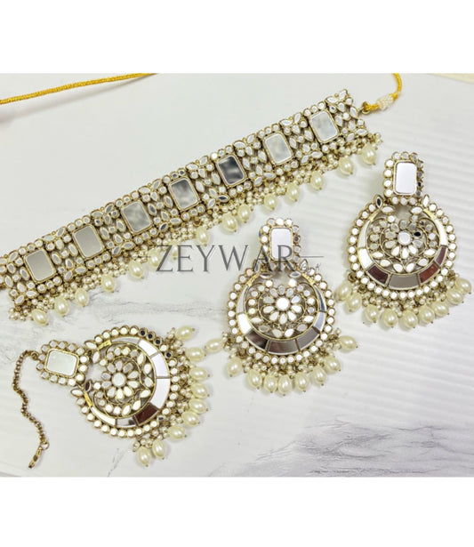 NASHUA | Mirror Choker with Earrings & Tikka