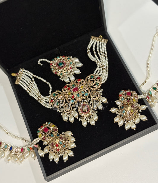 ANUSHEY | Polki Choker with Earrings & Tikka